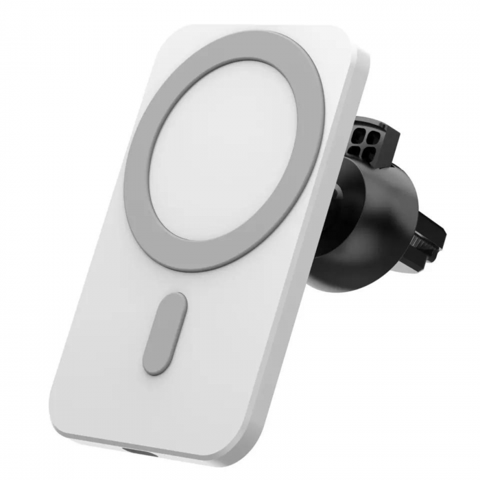 Set Suport MagSafe Auto cu Incarcare Wireless, Incarcator auto si cablu pentru iPhone, Alb [2]