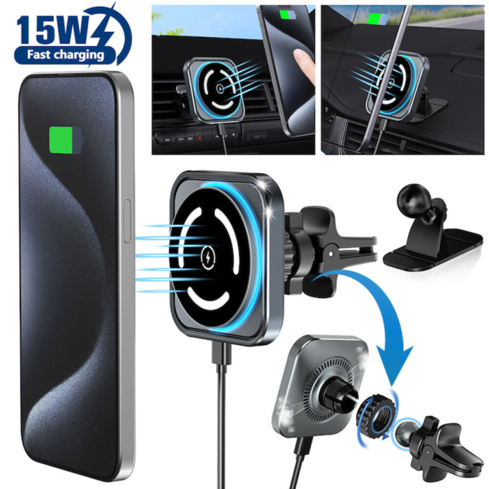 Super Strong MagSafe Auto Holder, Square with Fast Charge, Titan [4]