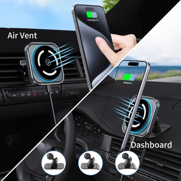 Super Strong MagSafe Auto Holder, Square with Fast Charge, Titan [7]