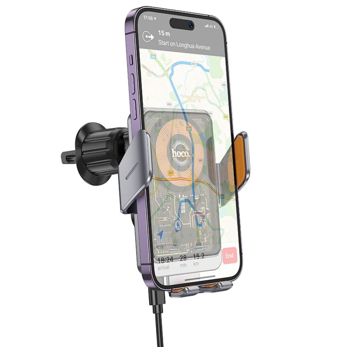 Suport auto cu incarcare wireless Hoco 15 W cu orificiu de ventilație HW7 gri [8]