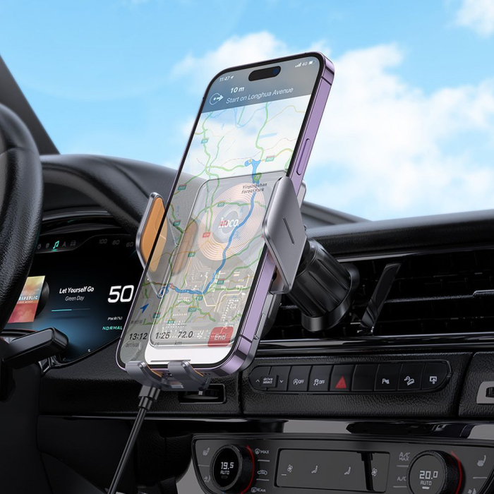 Suport auto cu incarcare wireless Hoco 15 W cu orificiu de ventilație HW7 gri [4]