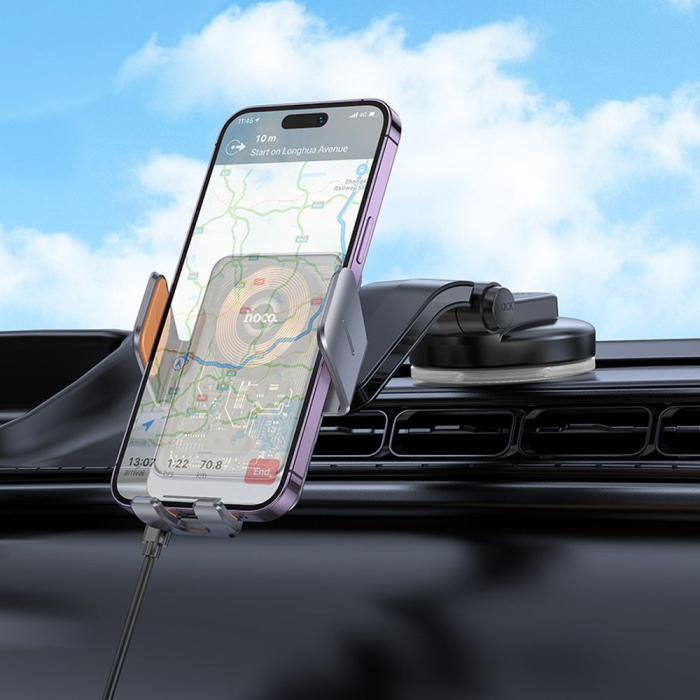 Suport auto cu incarcare wireless Hoco 15 W pentru parbriz / bord HW8 negru [4]