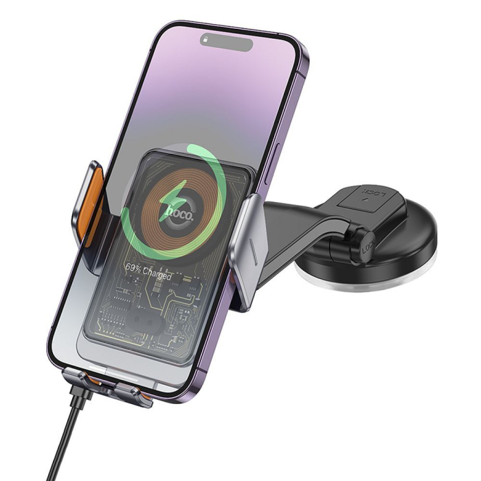 Suport auto cu incarcare wireless Hoco 15 W pentru parbriz / bord HW8 negru [7]