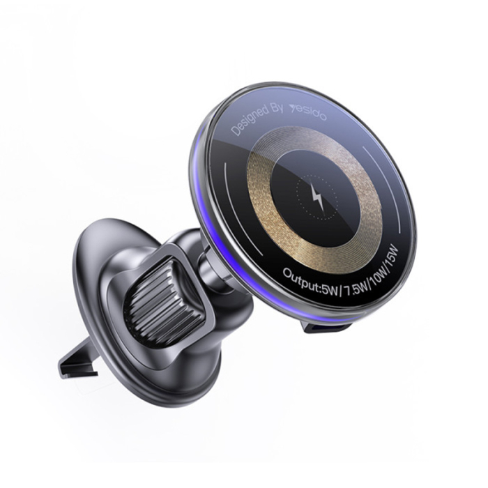 Suport Auto cu Incarcare Wireless pentru Grila de Ventilatie, led Albastru, port Type-C, 15W - Black [1]