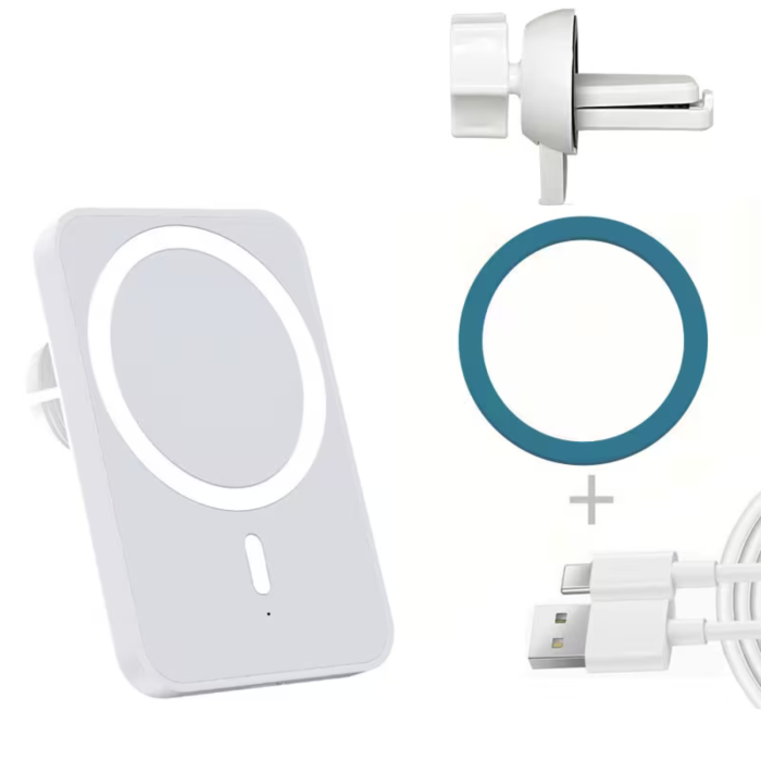 Suport Auto din aluminiu cu MagSafe si Incarcare Wireless, Alb [5]