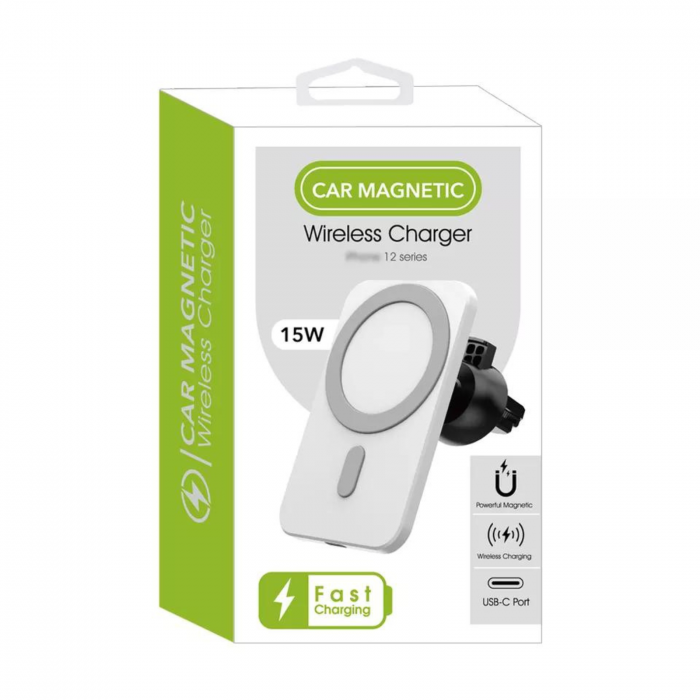 Suport MagSafe Auto cu Incarcare Wireless pentru iPhone, Alb [2]
