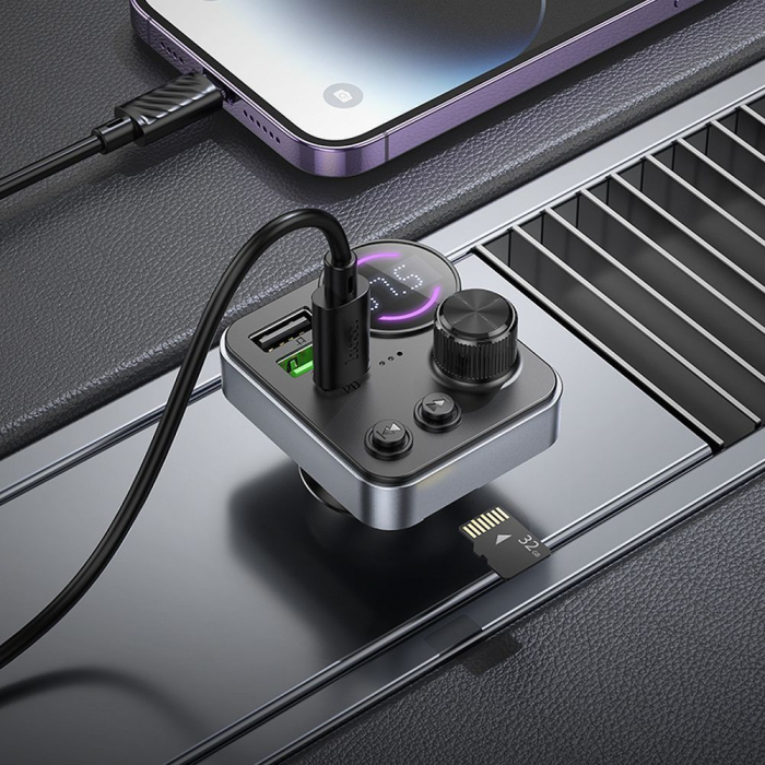 Transmițător auto Bluetooth Hoco 2 x USB A + USB C QC3.0 PD 48W E86 negru [4]