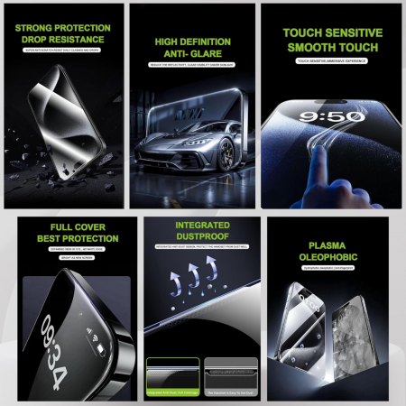 [Pachet 2in1] 2 Folii Sticla HD Titan si 1 Kit de instalare Dust Removal Easy App pentru iPhone 15 Pro Max [9]