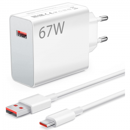 INCARCATOARE PRIZA - Set Incarcator Retea Super Fast Charger 67W  + Cablu USB to Type-C, 1m