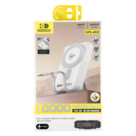 Baterie Externa 10.000 mAh KOOSDA MagSafe + Cablu, Port 1x Type C , Cable 1x Type C, 1x Lightning Digital Display, Fast Charging PD 22.5W + Wireless 15W [3]