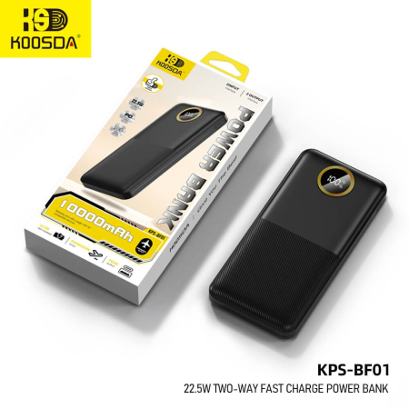 Baterie Externa 20.000 mAh KOOSDA, 1x Type C, 1x USB, 1x Micro USB Digital Display, Fast Charging 22.5W, Cable USB to Type C 20cm [4]