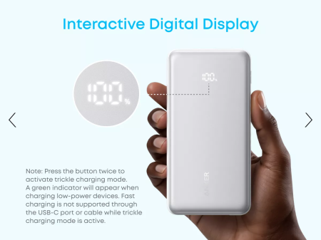 Baterie Externa Anker Zolo 10.000 mAh, 22.5W Cablu USB-C Inclus, Port USB-C, USB-A, Alba [4]