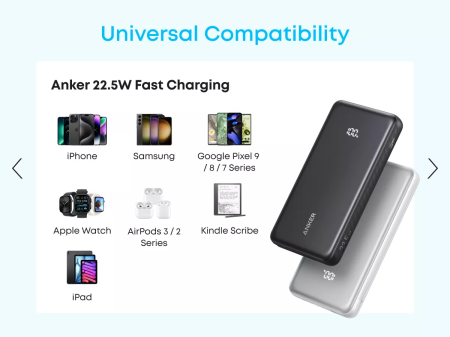 Baterie Externa Anker Zolo 10.000 mAh, 22.5W Cablu USB-C Inclus, Port USB-C, USB-A, Alba [3]