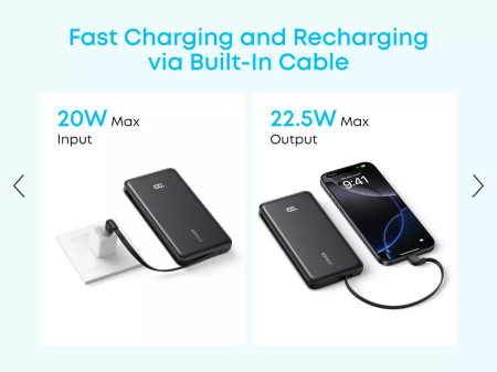 Baterie Externa Anker Zolo 20.000 mAh, 22.5W Cablu USB-C Inclus, Port USB-C, USB-A, Alba [4]