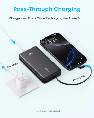 Baterie Externa Anker Zolo 20.000 mAh, 22.5W Cablu USB-C Inclus, Port USB-C, USB-A, Alba [10]