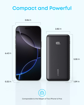 Baterie Externa Anker Zolo 20.000 mAh, 22.5W Cablu USB-C Inclus, Port USB-C, USB-A, Alba [11]
