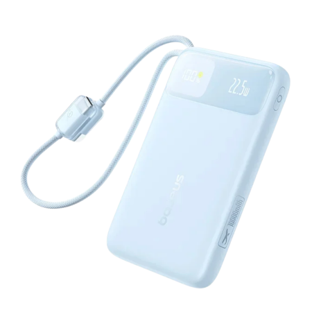 BATERII EXTERNE - Baterie externa Baseus EnerFill FC11 10.000 mAh, 22.5W, cabluri USB-C + Lightning integrate, Display, Blue
