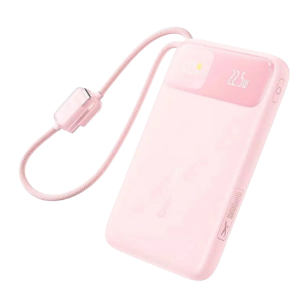 BATERII EXTERNE - Baterie externa Baseus EnerFill FC11 10.000 mAh, 22.5W, cabluri USB-C + Lightning integrate, Display, Roz