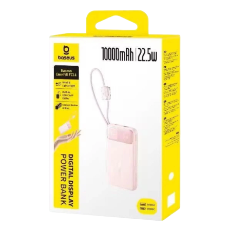 Baterie externa Baseus EnerFill FC11 10.000 mAh, 22.5W, cabluri USB-C + Lightning integrate, Display, Roz [4]