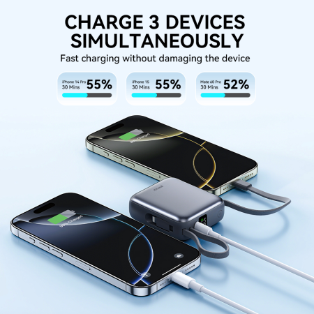 Baterie Externa BWOO P74 22.5W 10.000 mAh with 2 built-in cables 1 x USB-C 1 x Lightning black [2]