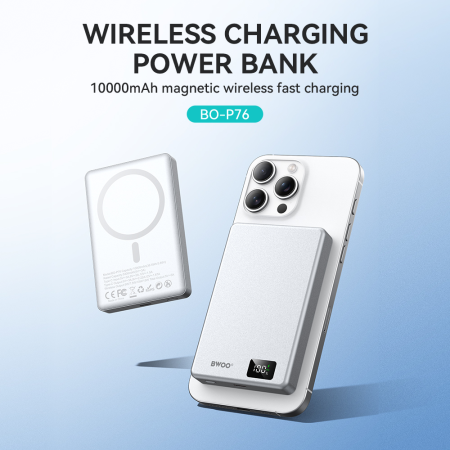 Baterie Externa ultra-slim aluminium magnetic BWOO P76 PD 20W 10.000 mAh with digital display and USB-C port black [3]