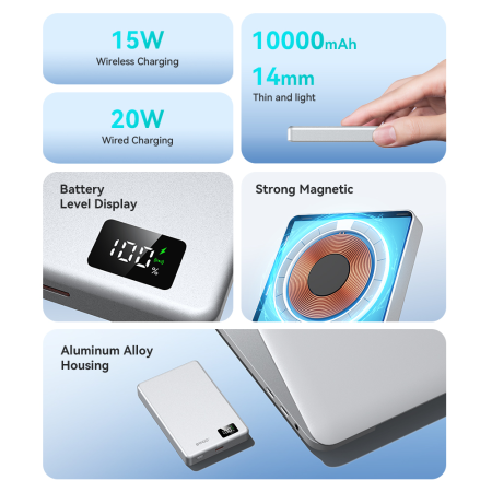 Baterie Externa ultra-slim aluminium magnetic BWOO P76 PD 20W 10.000 mAh with digital display and USB-C port black [9]