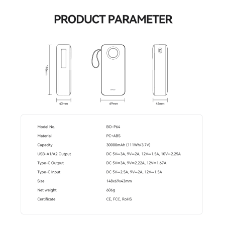 BWOO 22,5W 30000 mAh power bank with LCD screen, black [9]