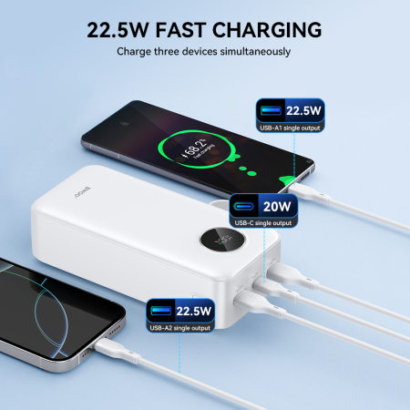 BWOO 22,5W 30000 mAh power bank with LCD screen, white [6]