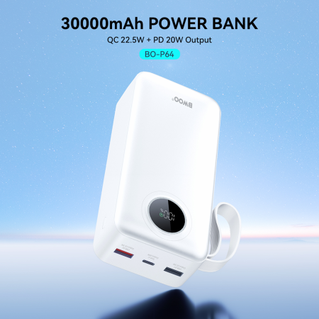 BWOO 22,5W 30000 mAh power bank with LCD screen, white [3]
