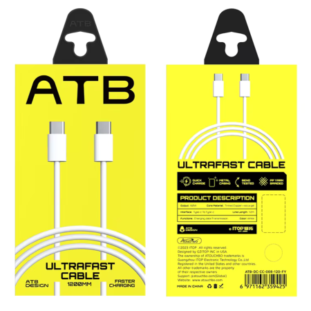 Cablu de încărcare rapidă ATB, Type-C la Type-C, 60W, 1.2m, Alb [7]