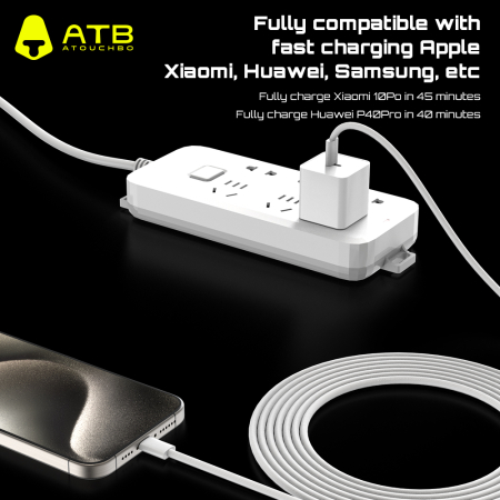 Cablu de încărcare rapidă ATB, Type-C la Type-C, 60W, 1.2m, Alb [5]