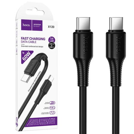 Cablu Type-C la Type-C, 1m Hoco X120 – date si incarcare PD 60W, QC3.0 fast, rezistent, negru [1]