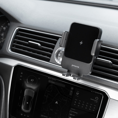 Suport Telefon Mașină 15W Wireless Charge, Sonic LED, Air Vent, Gray [4]