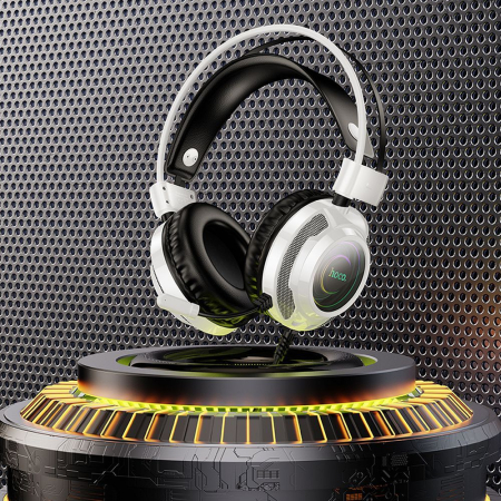 Căști cu fir USB A + Jack 3,5 mm Hoco gaming 2 m W110 albe [2]