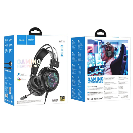 Căști cu fir USB A + Jack 3,5 mm Hoco gaming 2 m W110 negre [4]