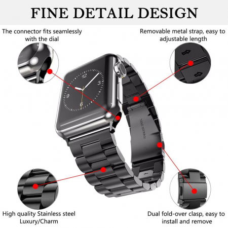 Curea din Metal Inoxidabil pentru Apple Watch 1 / 2 / 3 / 4 / 5 / 6 / 7 / 8 / SE / SE 2 / Ultra / Ultra 2 (42mm / 44 mm / 45 mm / 49  mm) - Black [6]
