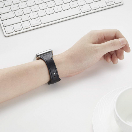 Curea din Piele pentru Apple Watch for Women 1 / 2 / 3 / 4 / 5 / 6 / 7 / 8 / SE / SE 2 / Ultra / Ultra 2 (42 mm / 44 mm / 45 mm / 49 mm) - Black [5]