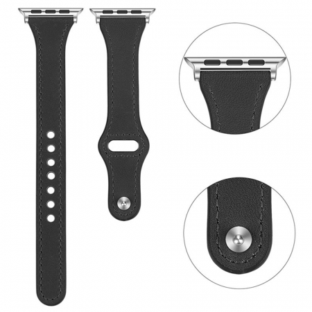 Curea din Piele pentru Apple Watch for Women 1 / 2 / 3 / 4 / 5 / 6 / 7 / 8 / SE / SE 2 (38mm / 40 mm / 41 mm) - Black [2]