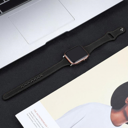 Curea din Piele pentru Apple Watch for Women 1 / 2 / 3 / 4 / 5 / 6 / 7 / 8 / SE / SE 2 / Ultra / Ultra 2 (42 mm / 44 mm / 45 mm / 49 mm) - Black [3]