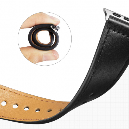 Curea din Piele pentru Apple Watch for Men 1 / 2 / 3 / 4 / 5 / 6 / 7 / 8 / SE / SE 2 / Ultra / Ultra 2 (42 mm / 44 mm / 45 mm / 49 mm) - Black [2]
