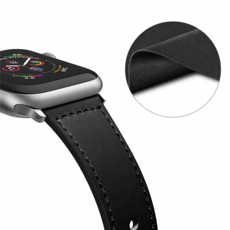 Curea din Piele pentru Apple Watch for Men 1 / 2 / 3 / 4 / 5 / 6 / 7 / 8 / SE / SE 2 / Ultra / Ultra 2 (42 mm / 44 mm / 45 mm / 49 mm) - Black [1]