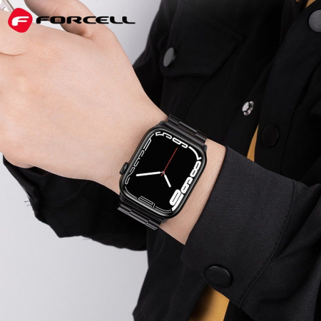 Curea pentru Apple Watch Forcell F-Design FA10 cu cataramă din oțel 42 / 44 / 45 / 49 mm, neagra [2]