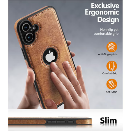 Husa Business din Piele pentru iPhone 16, Brown [3]