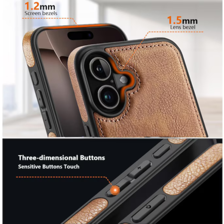 Husa Business din Piele pentru iPhone 16, Brown [2]