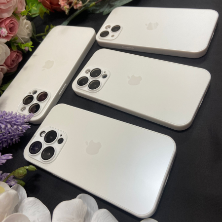 Husa din Sticla si Silicon cu Protectie Lentile Camera pentru iPhone 15 Plus, Alb Perlat-Mat [4]