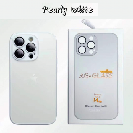 Husa din Sticla si Silicon cu Protectie Lentile Camera pentru iPhone 15 Plus, Alb Perlat-Mat [11]