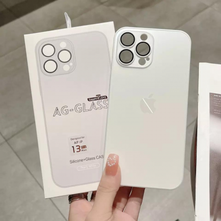 Husa din Sticla si Silicon cu Protectie Lentile Camera pentru iPhone 15 Plus, Alb Perlat-Mat [6]