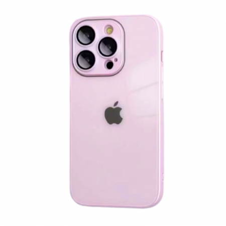 IPHONE 11 PRO MAX - Husa din Sticla si Silicon cu Protectie Lentile Camera pentru iPhone 11 Pro Max, Pink-Glossy