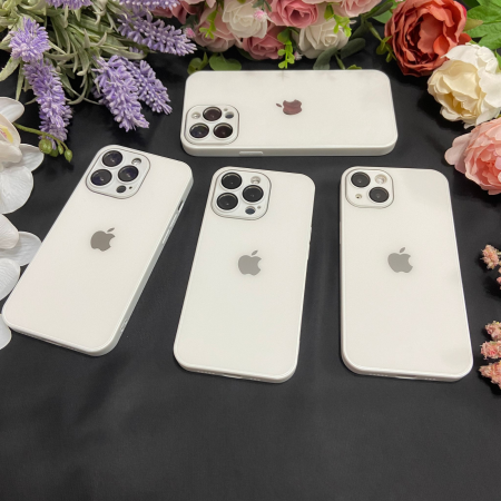 Husa din Sticla si Silicon cu Protectie Lentile Camera pentru iPhone 13, Alb-Glossy [10]