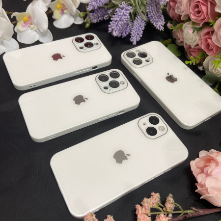 Husa din Sticla si Silicon cu Protectie Lentile Camera pentru iPhone 15 Plus, Alb-Glossy [4]